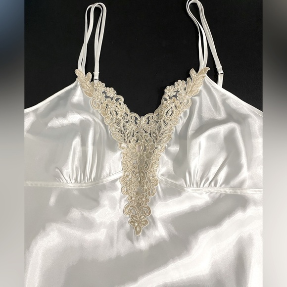 Vintage Linea Donatella Satin Bead Lace Maxi Slip Babydoll Dress White Dollcore - Picture 6 of 13